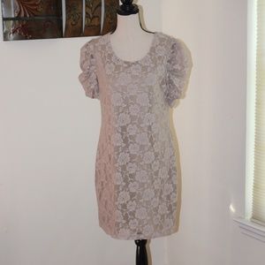 Kalijati, tan flower lacey overlay short sleeve dress......